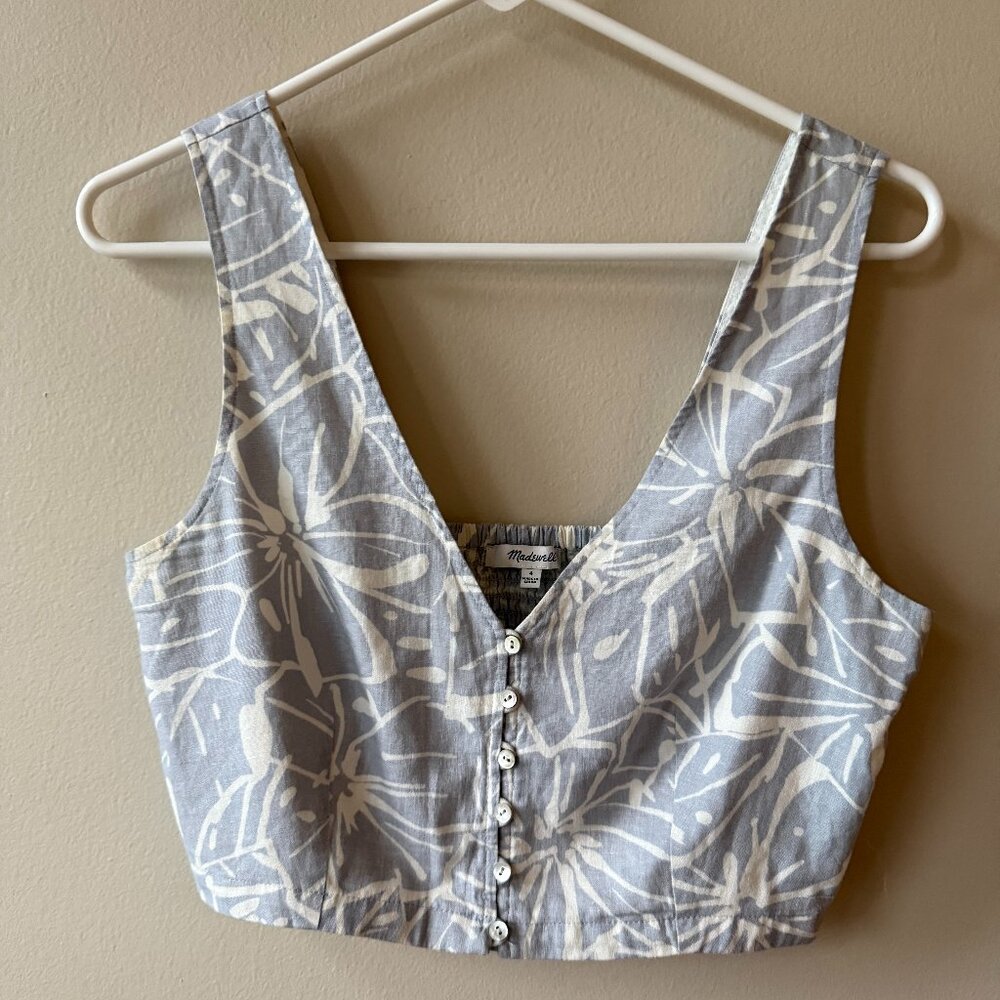 Madewell Blue and White Floral Crop Top